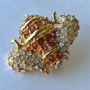 MONET Rhinestone Bumble Bee Brooch Pin with Blue Eyes